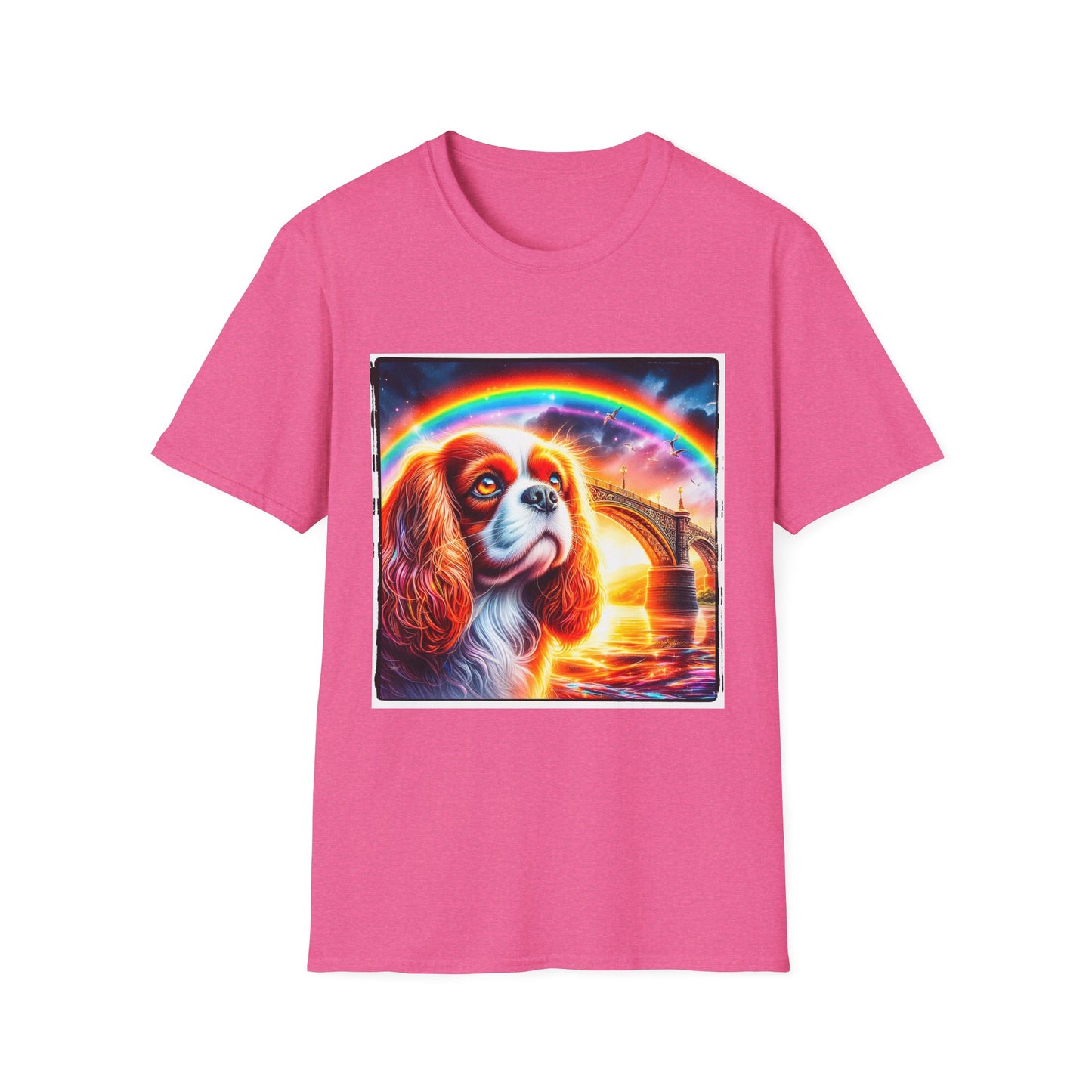 Cavalier King Charles Spaniel Rainbow Bridge TShirt T-Shirt Printify S Heather Heliconia