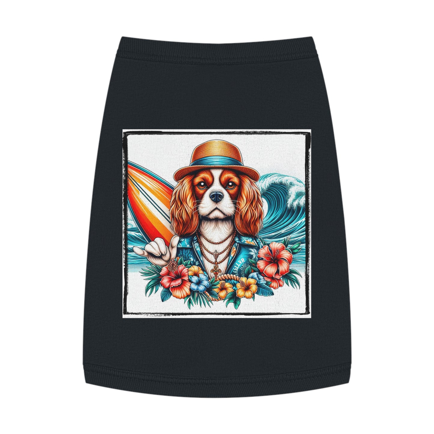 Pet Tank Top Cavalier King Charles Spaniel Hawaiian Surfer T Shirt Pets Printify M Black