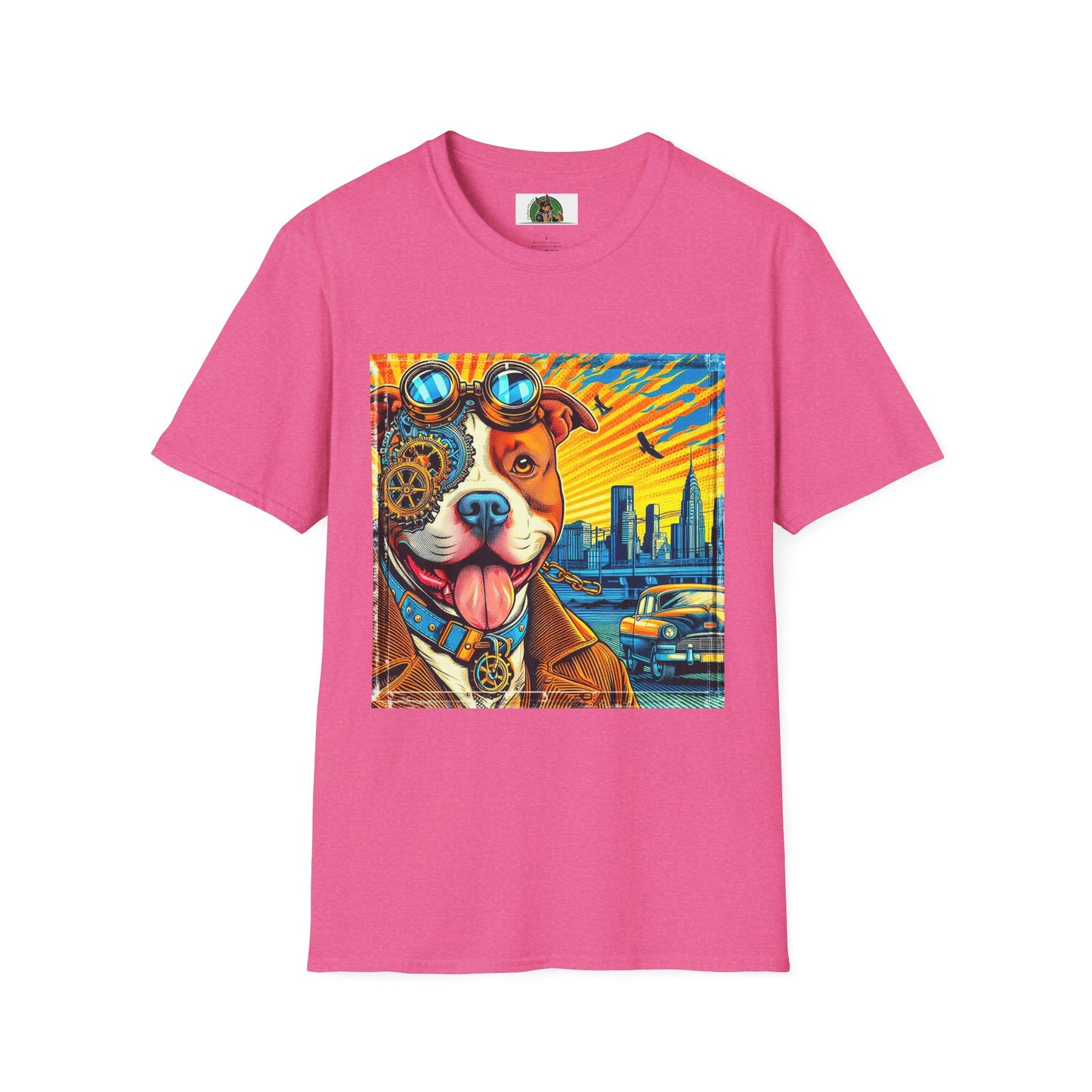 Pit Bull colorful steam punk shirt T-Shirt Printify S Heather Heliconia