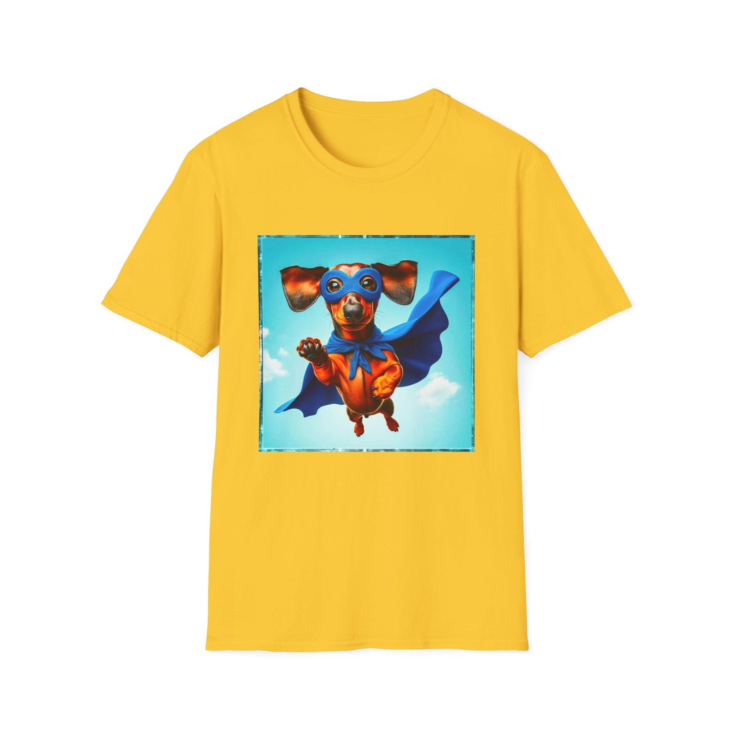Dachshund flying superhero t shirt T-Shirt Printify S Daisy