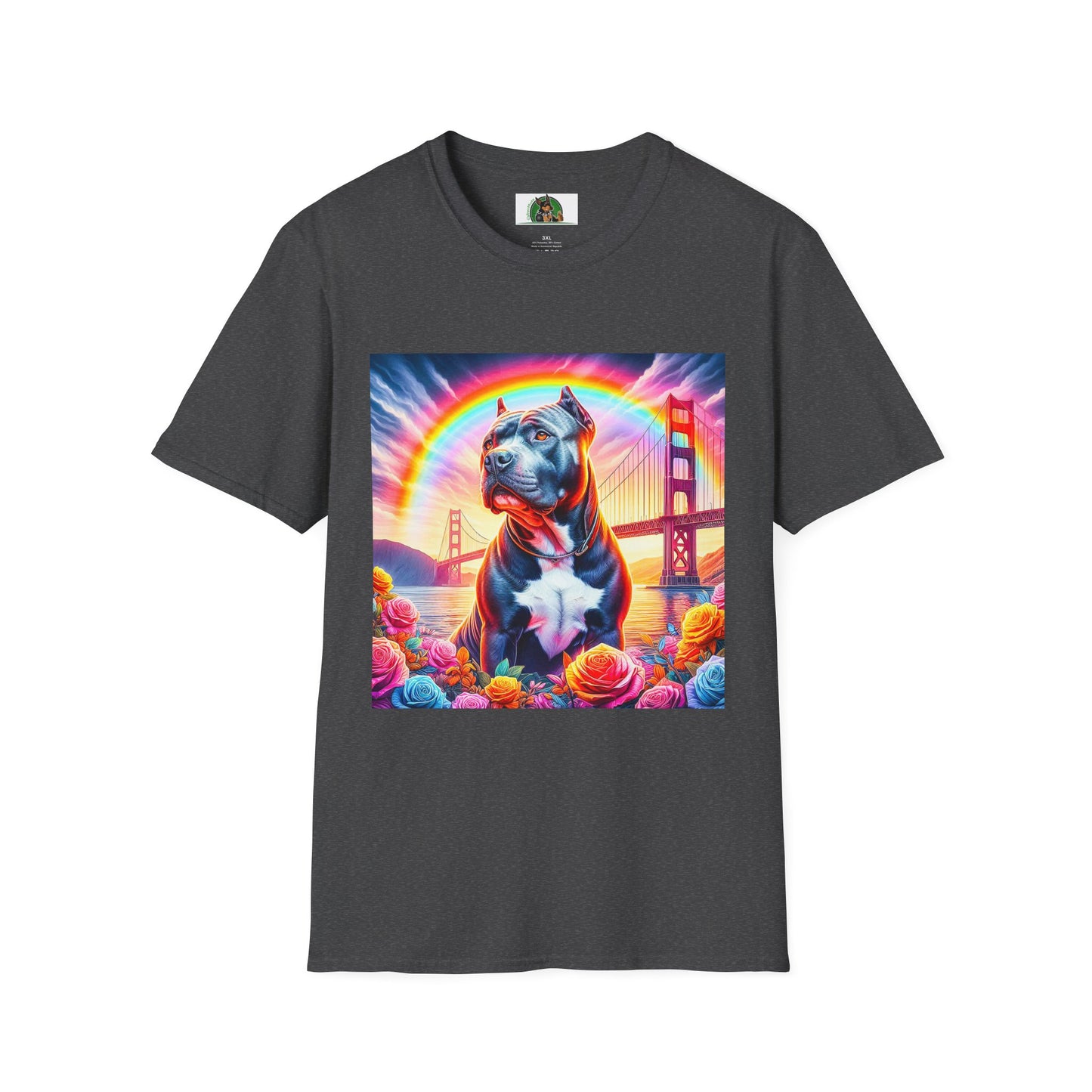 Pit Bull colorful bridge shirt T-Shirt Printify XS Dark Heather