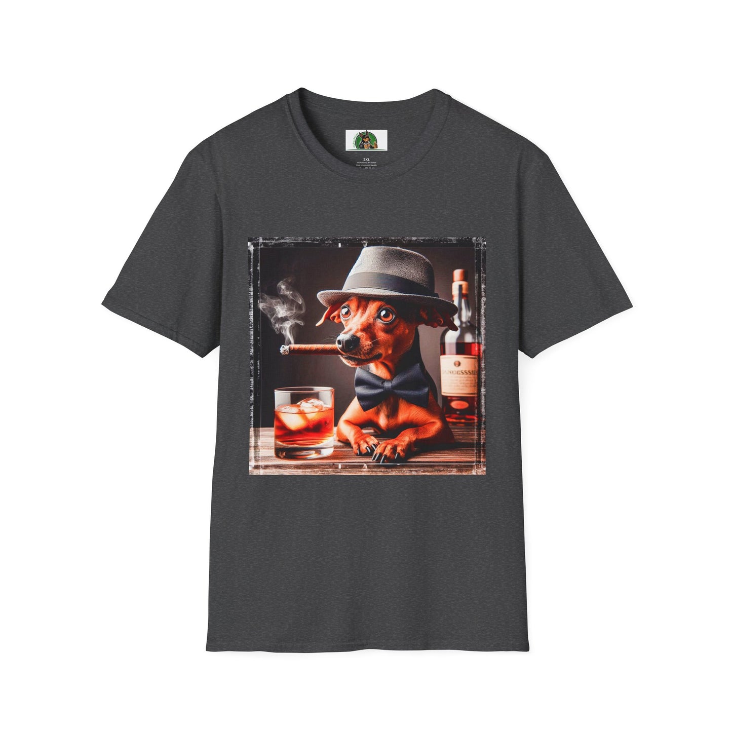 Min Pin T-Shirt cigars and whiskey T-Shirt Printify XS Dark Heather