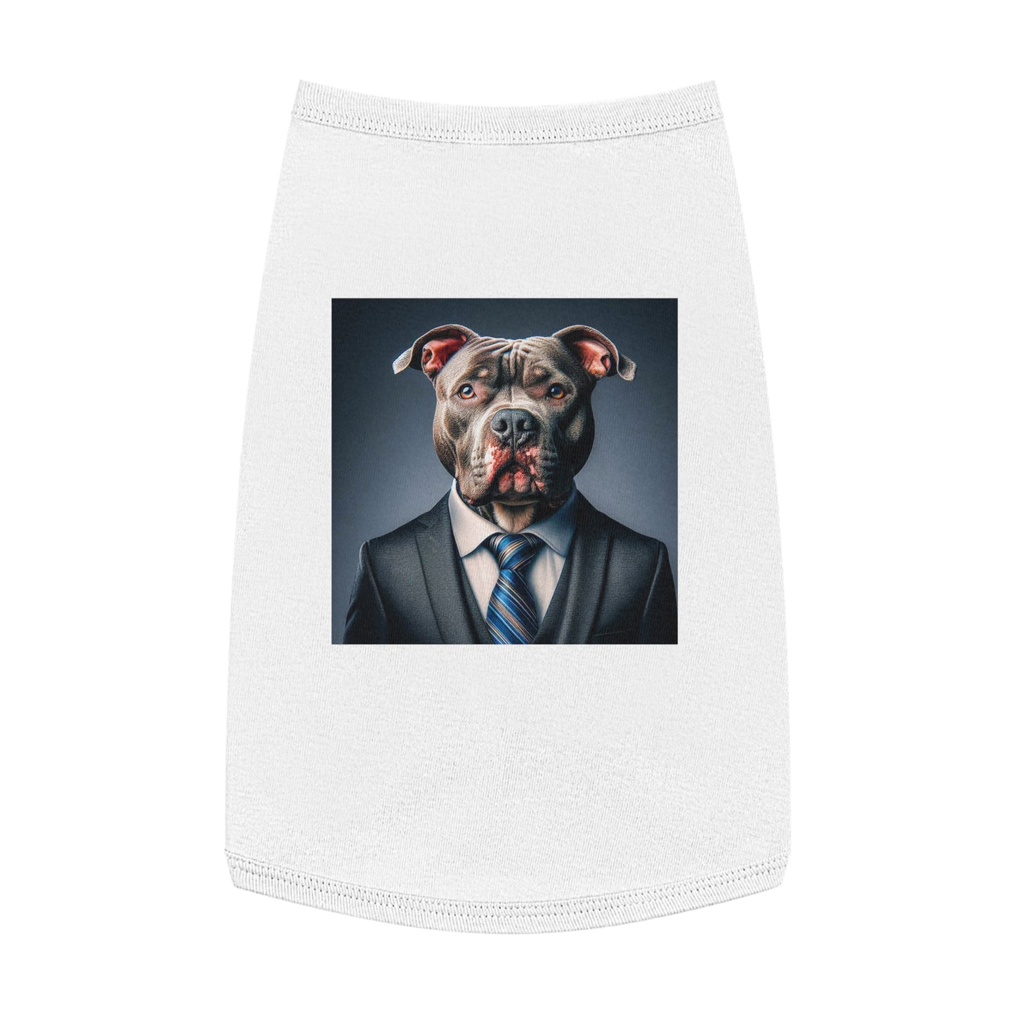 Pet Tank Top Pit Bull serious businessman Pets Printify L White
