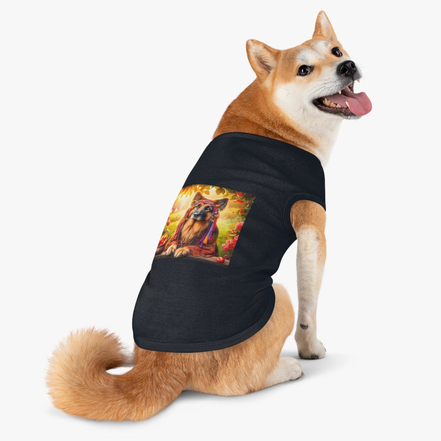 German Shepherd Pet Tank Top Tough And Comfortable For Athletic GSD Dogs Inspired By Fun Hippie Vibe by Printify