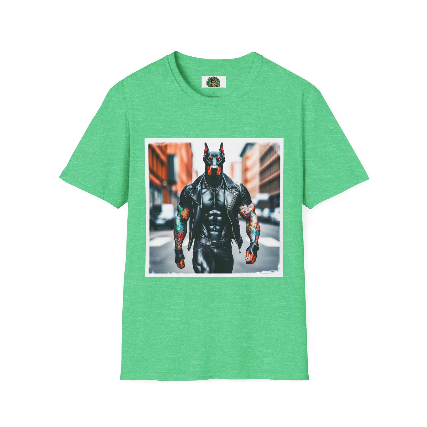 Doberman men in black t shirt T-Shirt Printify S Heather Irish Green