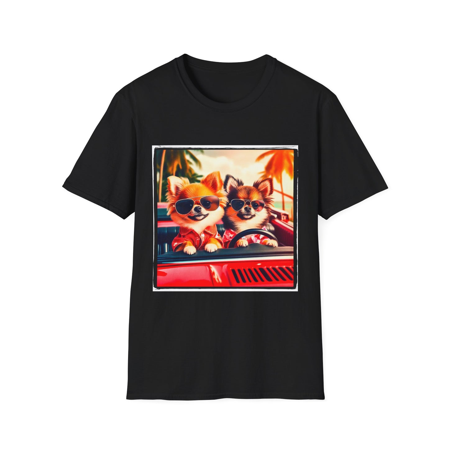 Chihuahua driving beach scene t shirt T-Shirt Printify XS Black
