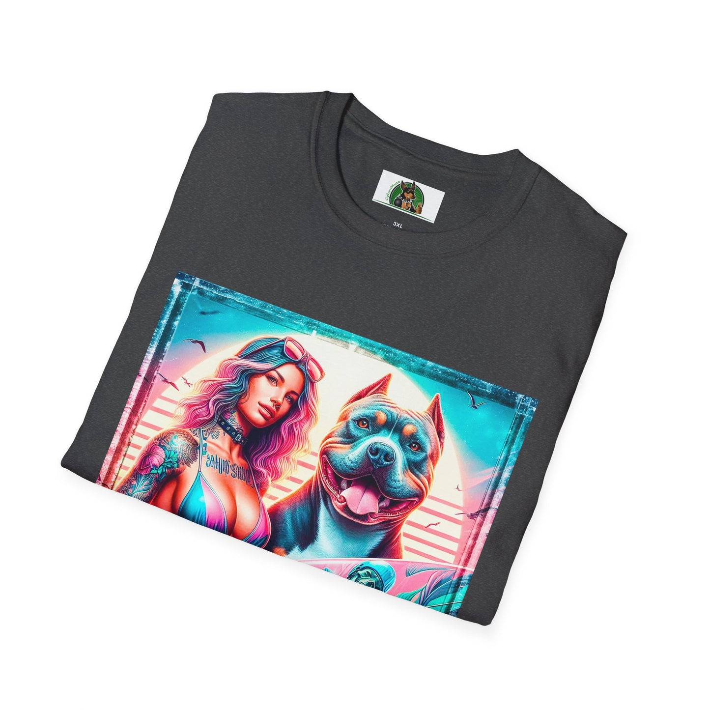 Pit Bull surfer and girl T-Shirt Printify