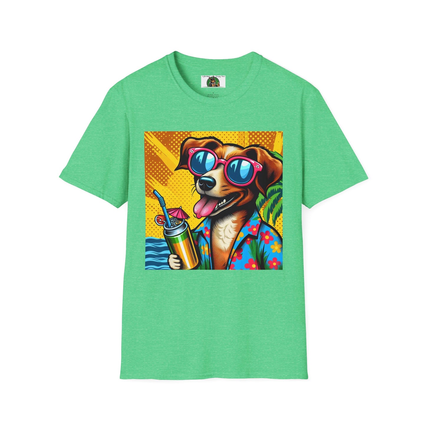 Wacky Surfer Dog T-Shirt Printify Heather Irish Green S
