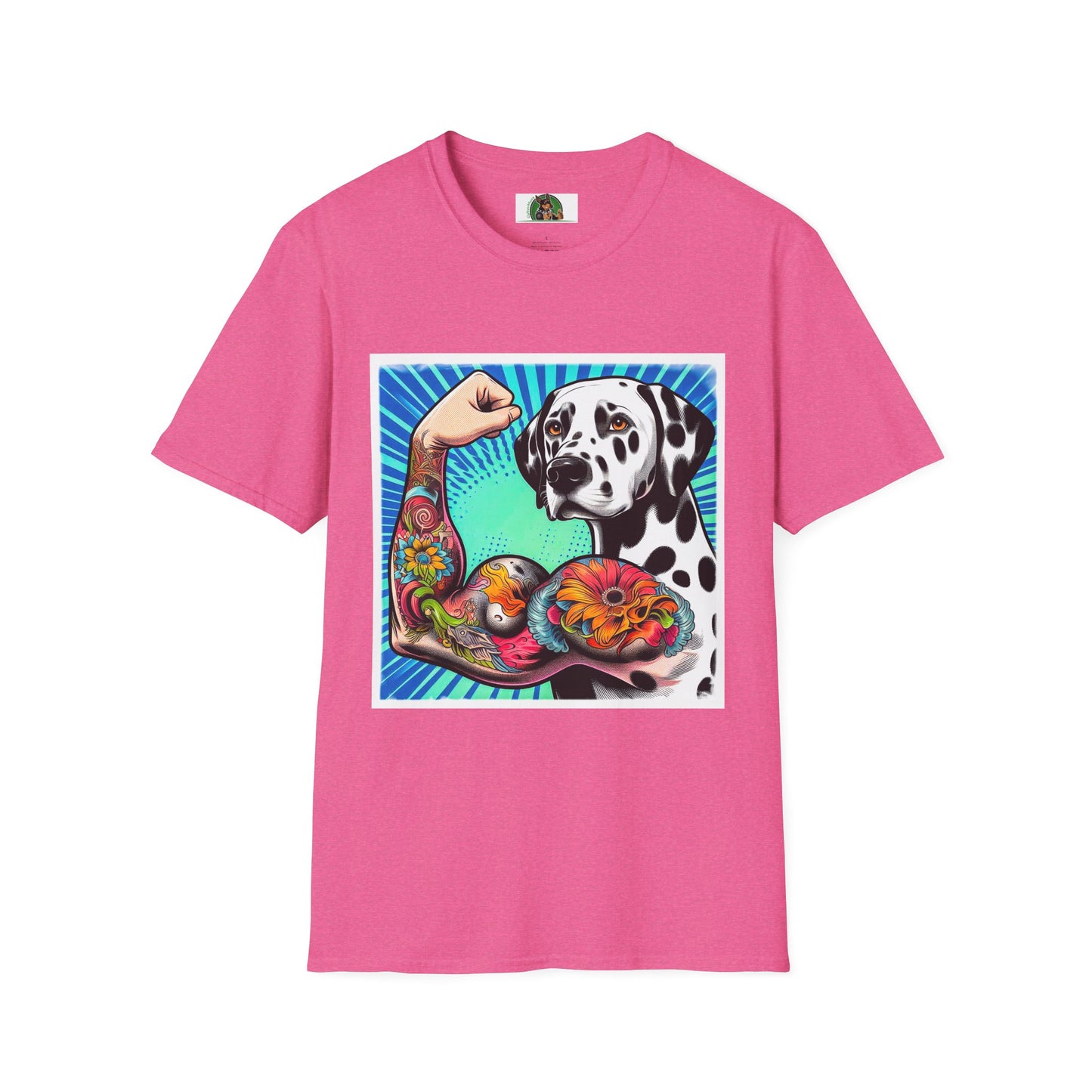 Dalmatian arm flexing t shirt T-Shirt Printify S Heather Heliconia