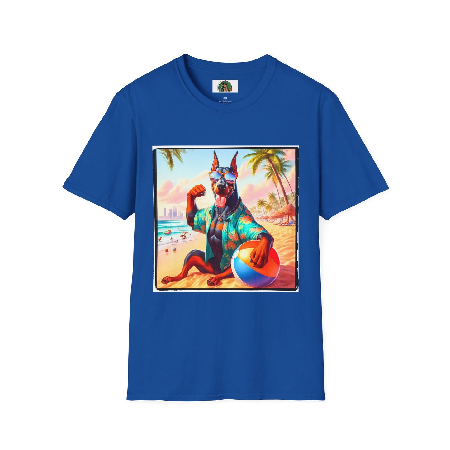 Doberman beach hunk t shirt T-Shirt Printify XS Royal
