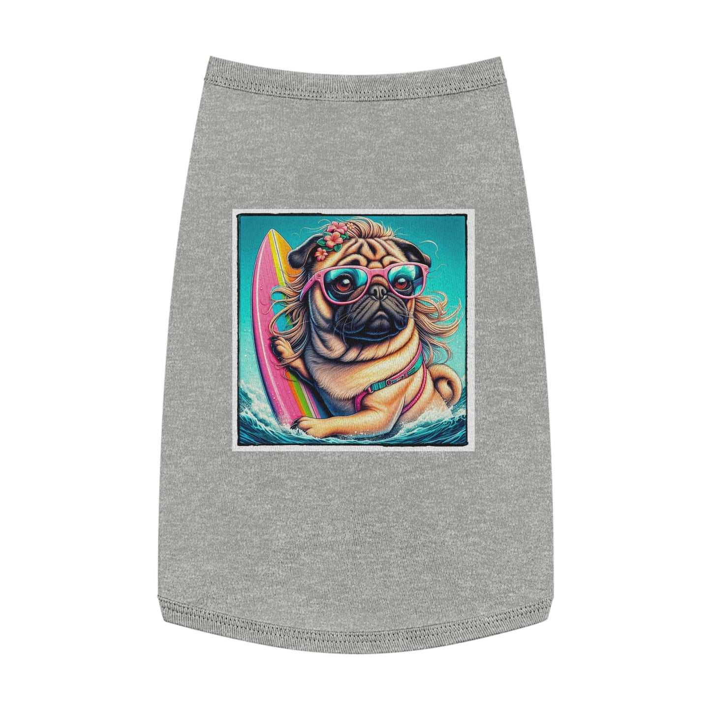 Pet Tank Top Pug surfer puppy Pets Printify L Heather