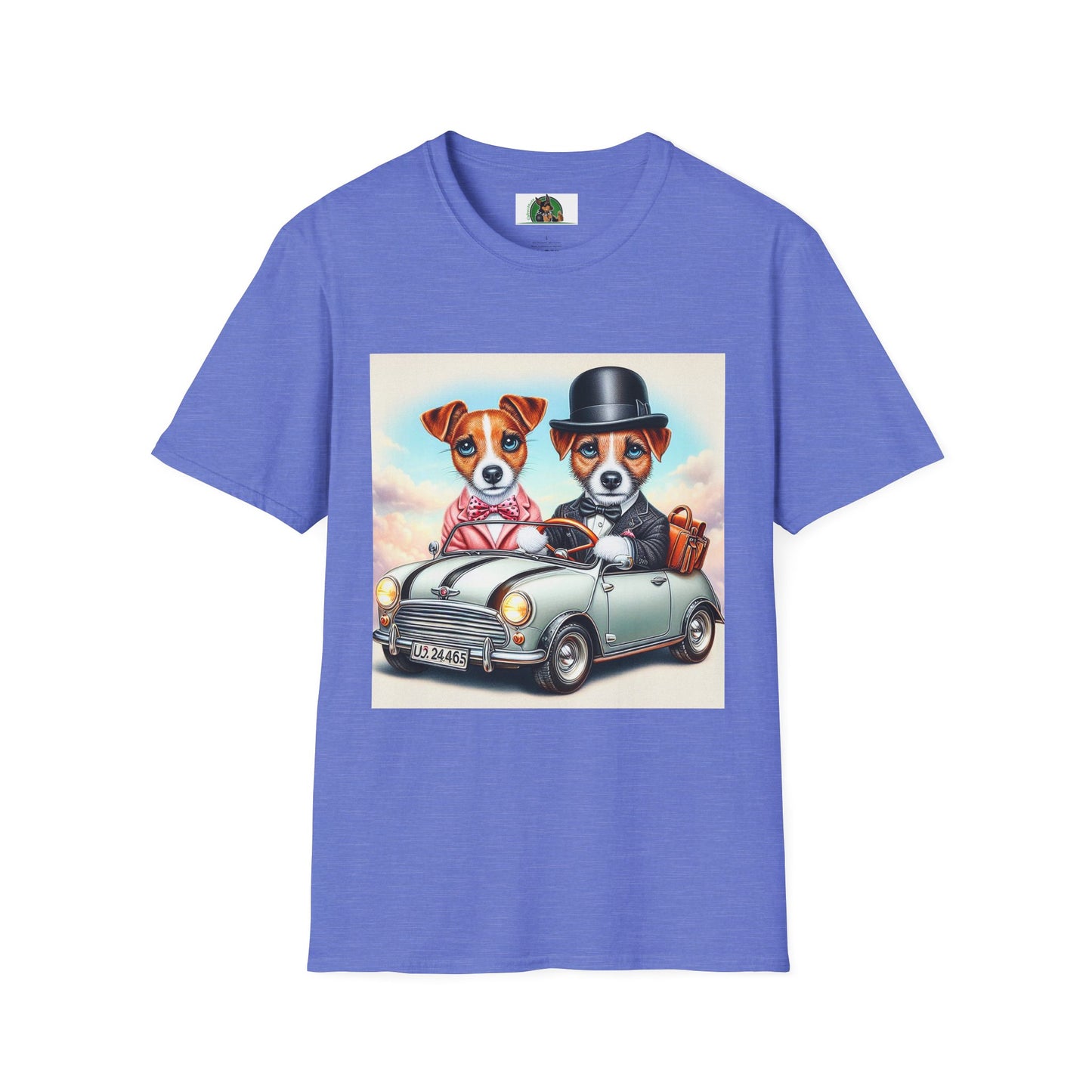 Wacky Jack Russell Top Hat Couple In Car T-Shirt Printify S Heather Royal