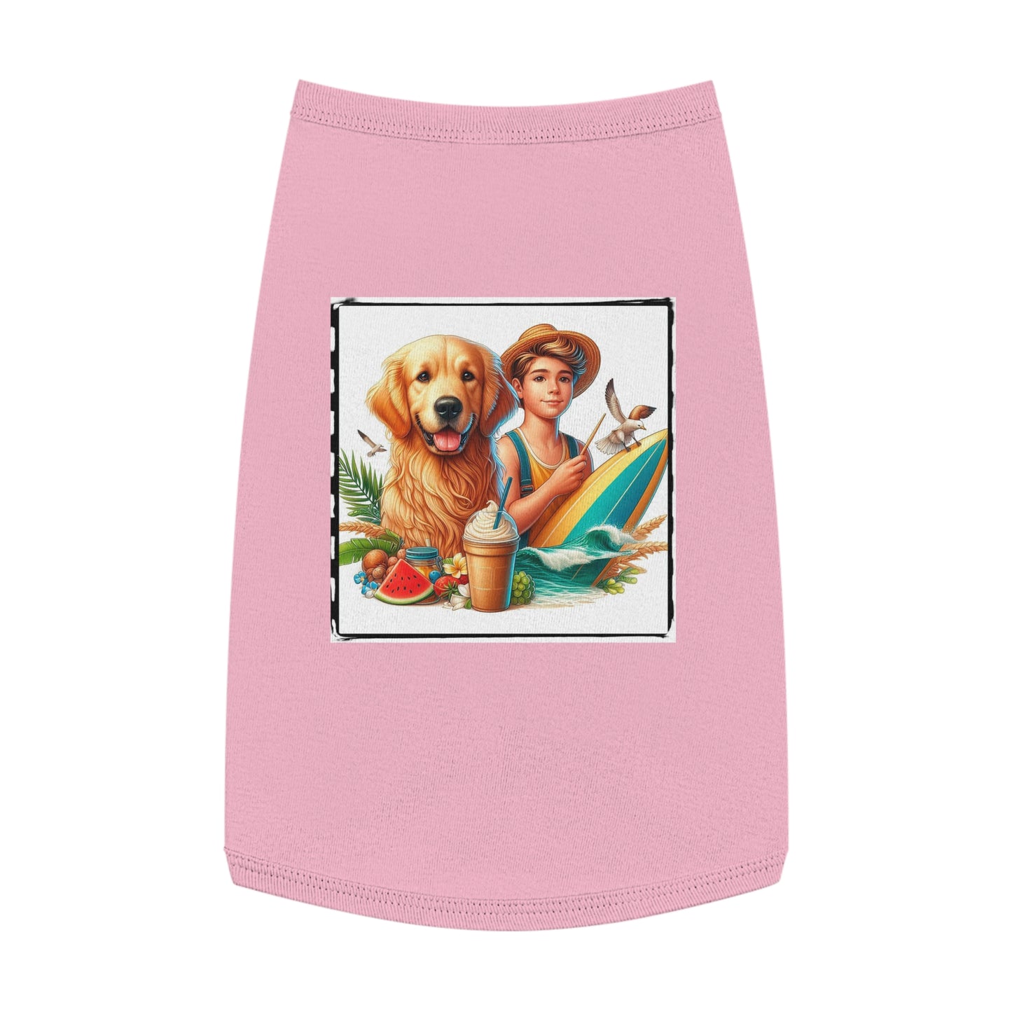 Golden Retriever pet tank top farmer boy Pets Printify L Pink