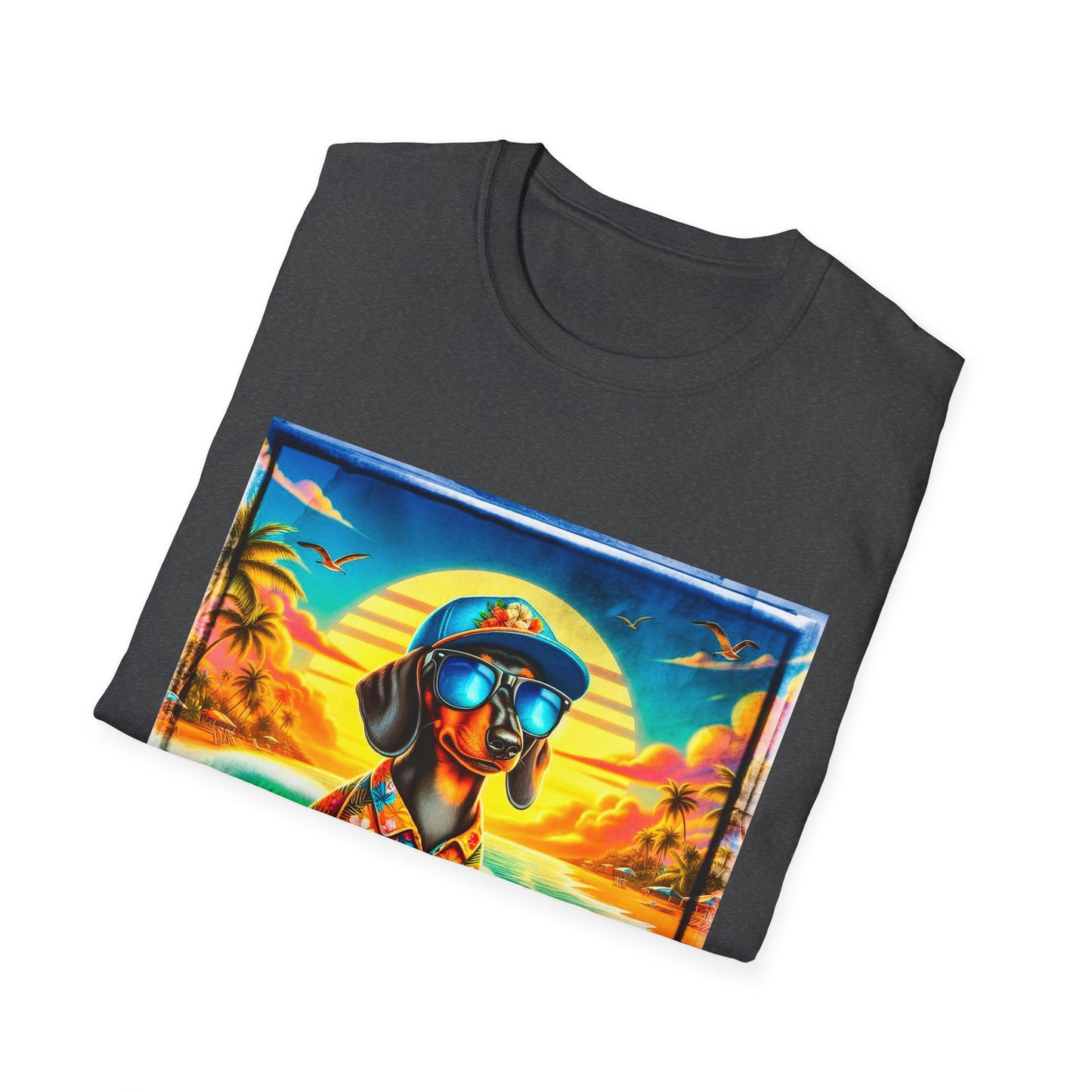 Dachshund surfing t shirt T-Shirt Printify