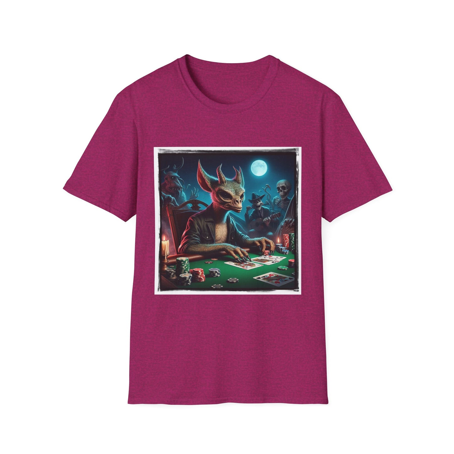 Chupacabra dragon poker playing t shirt T-Shirt Printify S Antique Heliconia