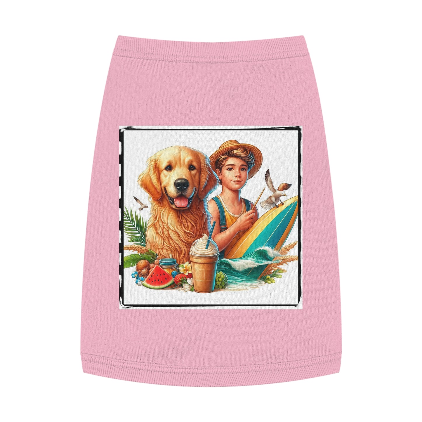 Golden Retriever pet tank top farmer boy Pets Printify M Pink