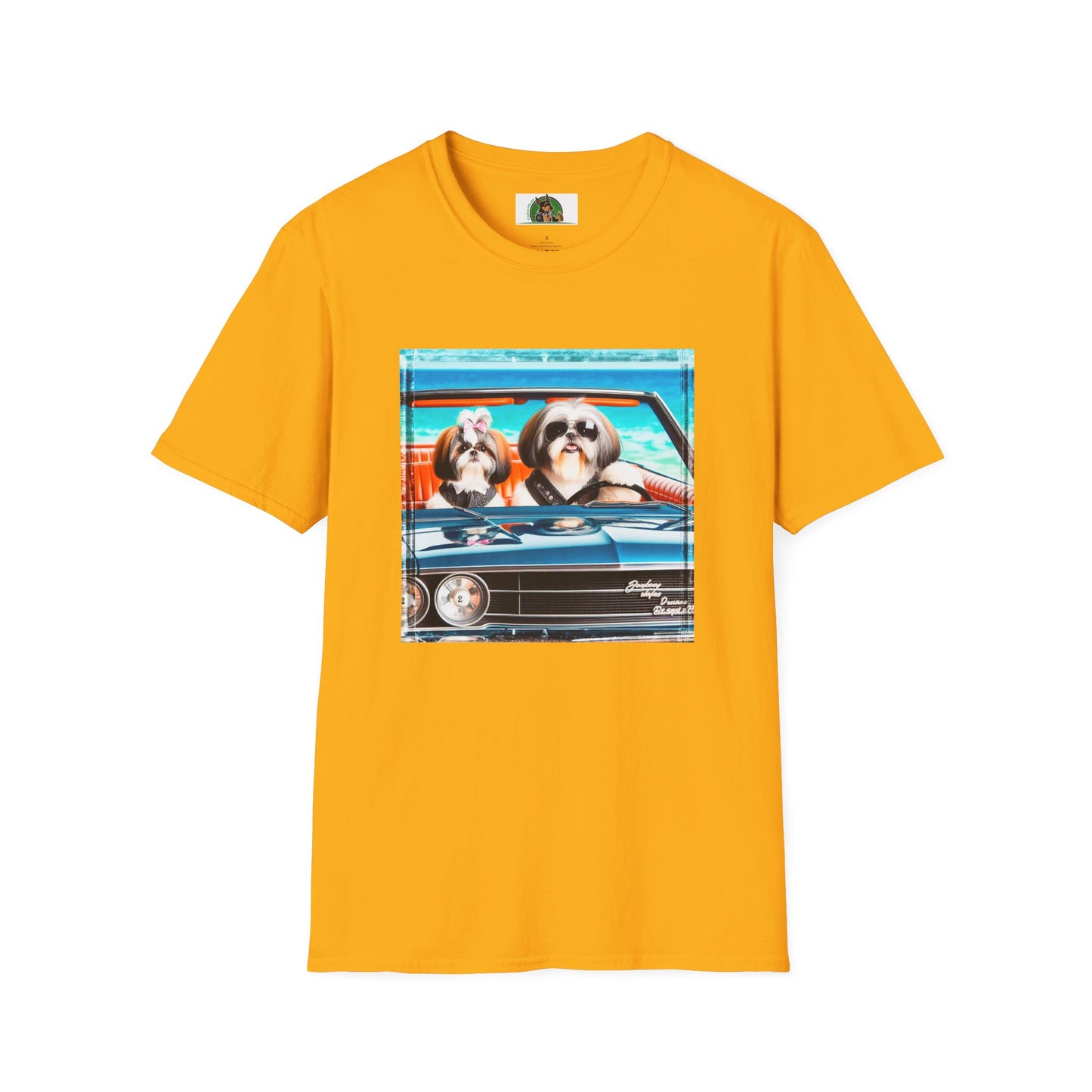 Wacky Shih Tzu couple driving T-Shirt Printify S Gold