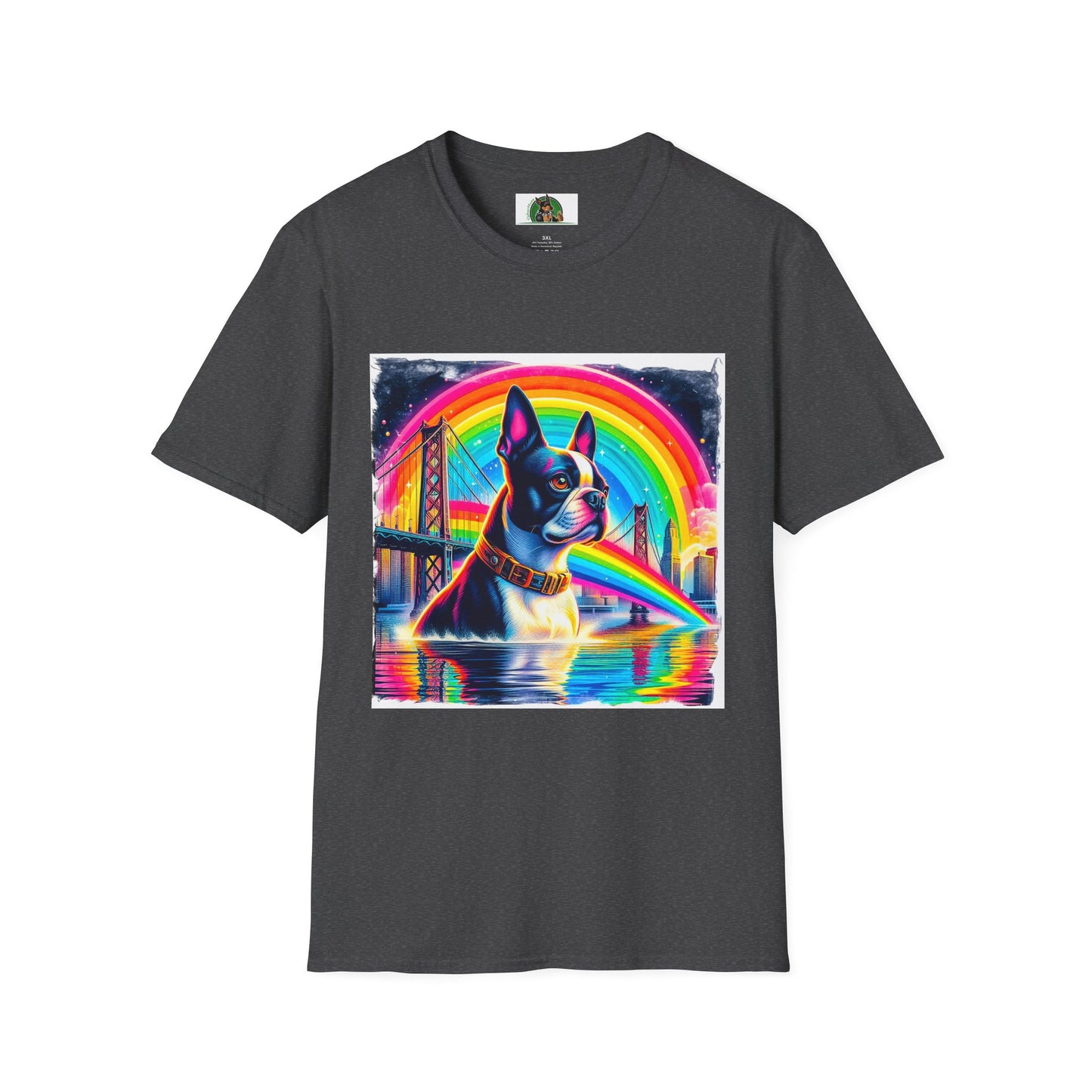 Boston Terrier Rainbow Bridge Dog At Beach T-Shirt Printify XS Dark Heather