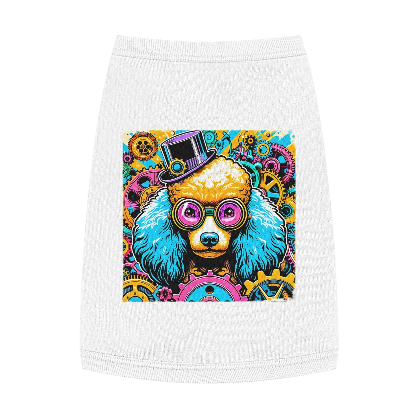Pet Tank Top Poodle pink and blue steam punk Pets Printify M White