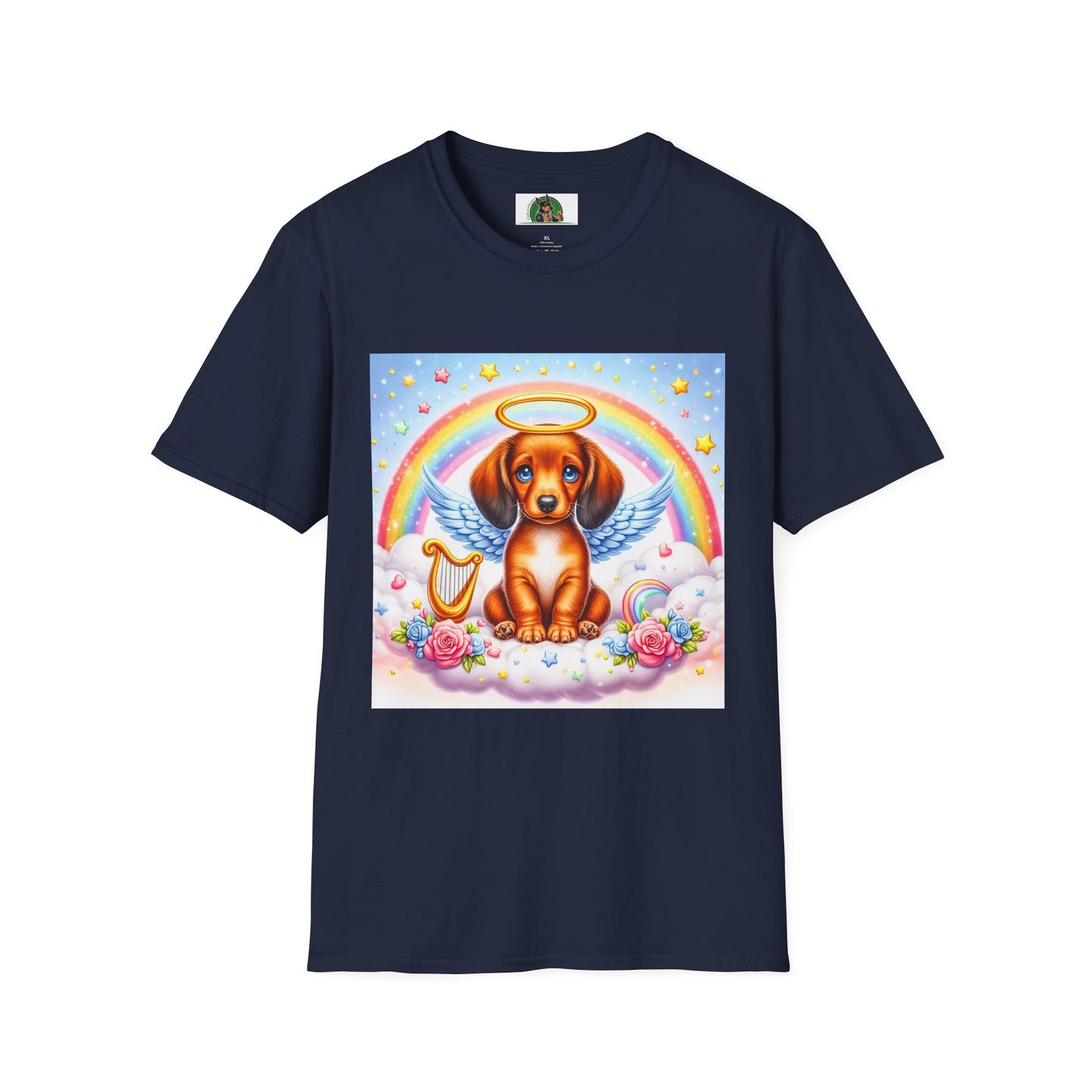Dachshund glowing angel t shirt T-Shirt Printify Navy S