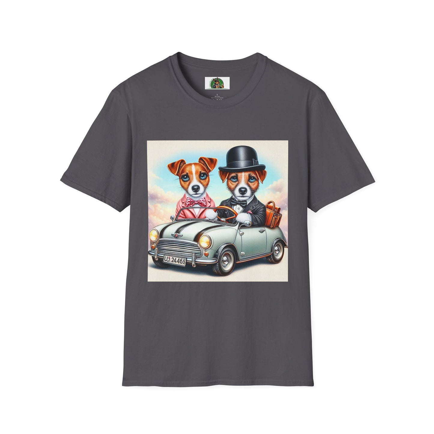 Wacky Jack Russell Top Hat Couple In Car T-Shirt Printify S Charcoal