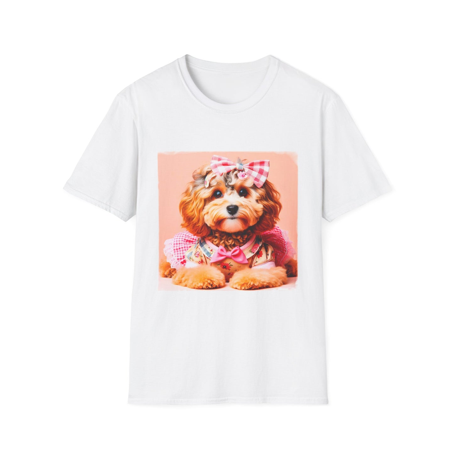 CockerPoo pretty pink bow t shirt T-Shirt Printify XS White