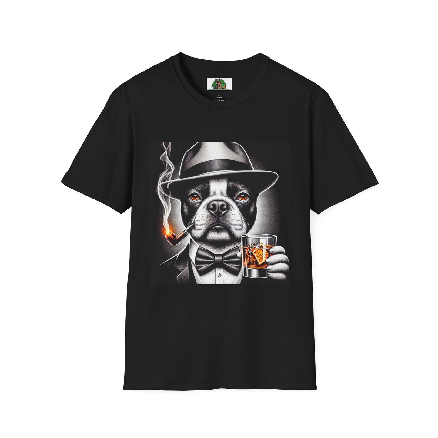 Boston Terrier Dog Smoking Pipe Drinking Whiskey T-Shirt Printify XS Black