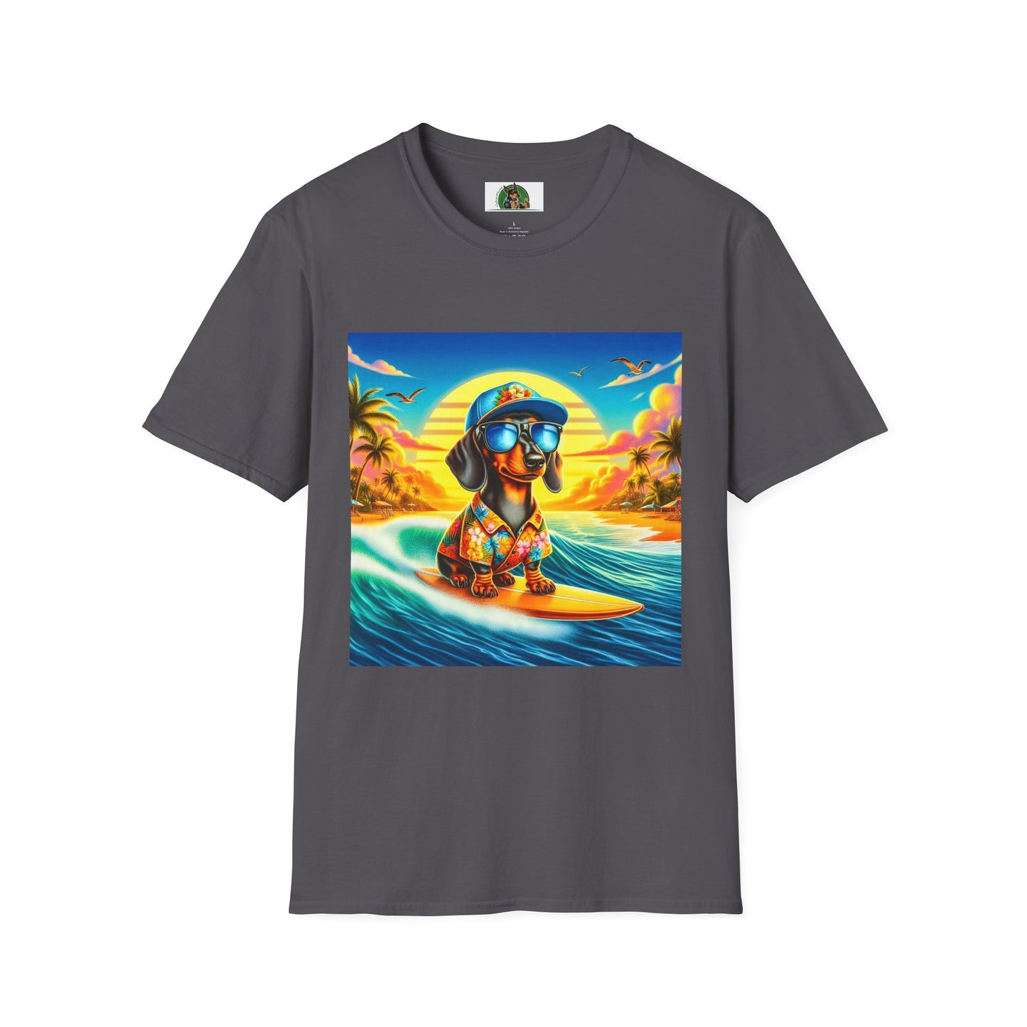 Dachshund crashing waves t shirt T-Shirt Printify Charcoal S
