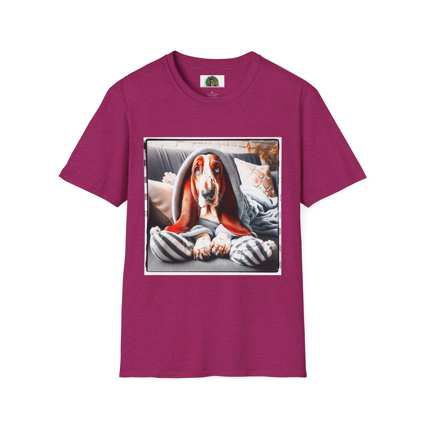 Basset Hound Draped In Blanket T-Shirt Printify S Antique Heliconia