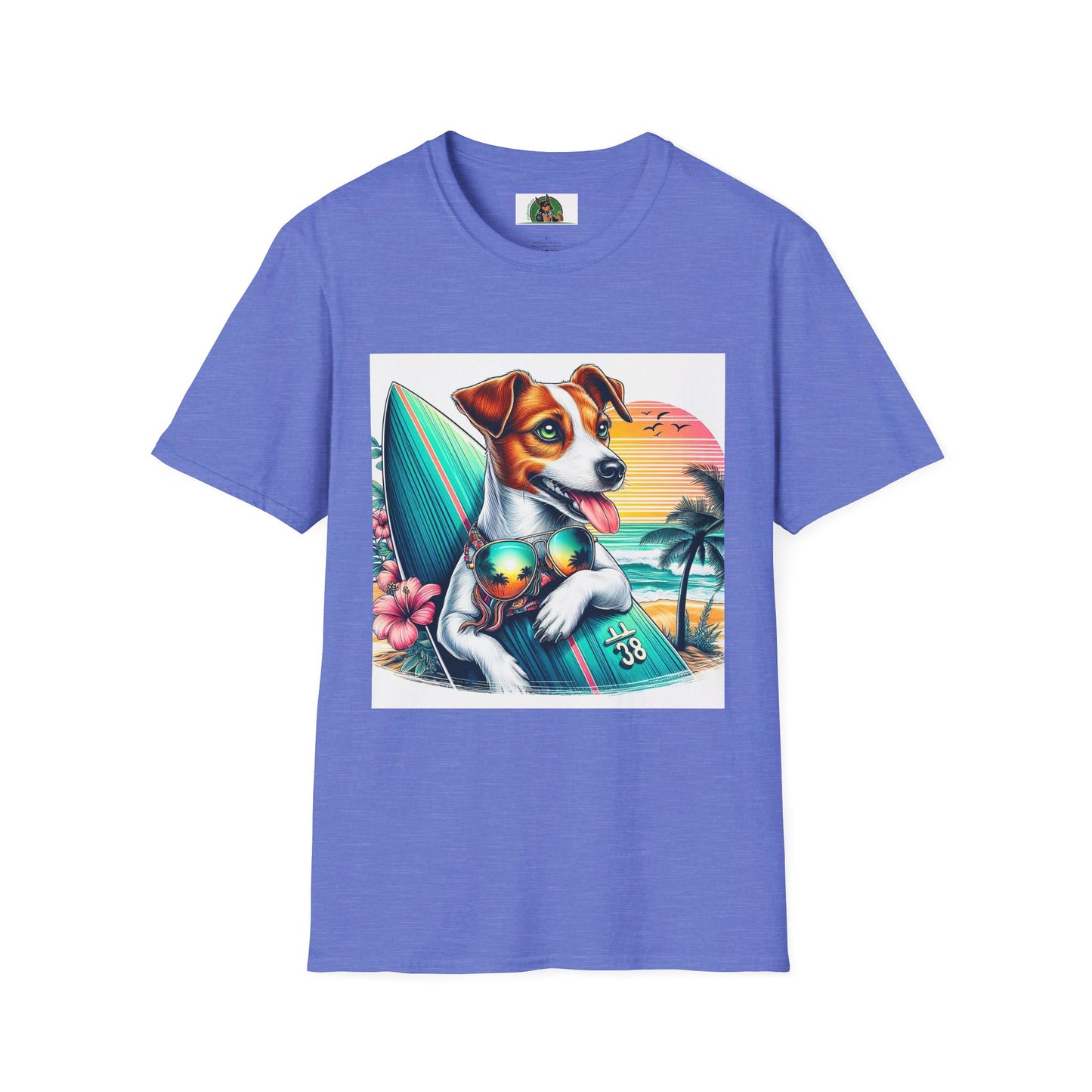 Jack Russell Sunset Surfer T-Shirt Printify S Heather Royal