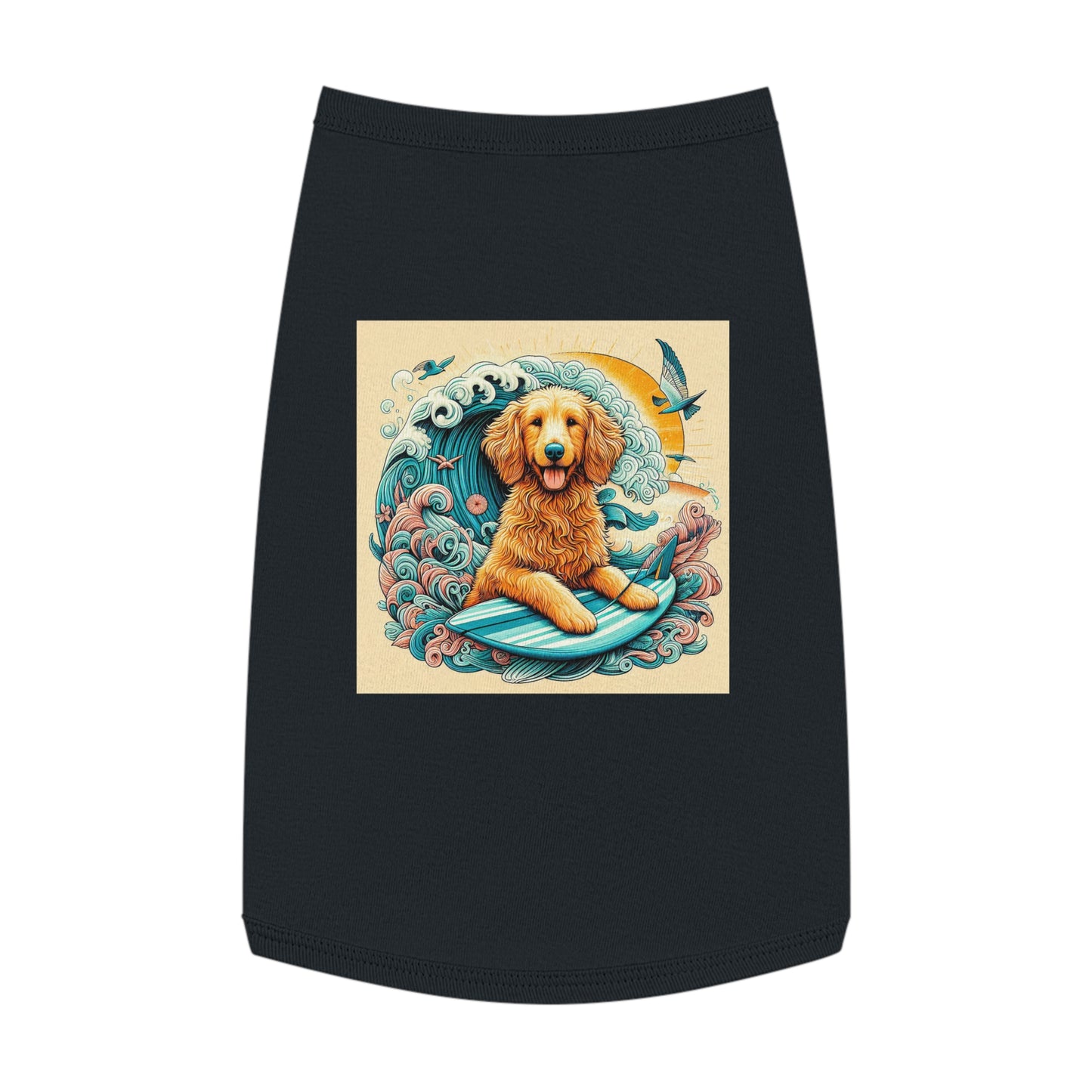 Pet Tank Golden Doodle blue waves t shirt Pets Printify L Black