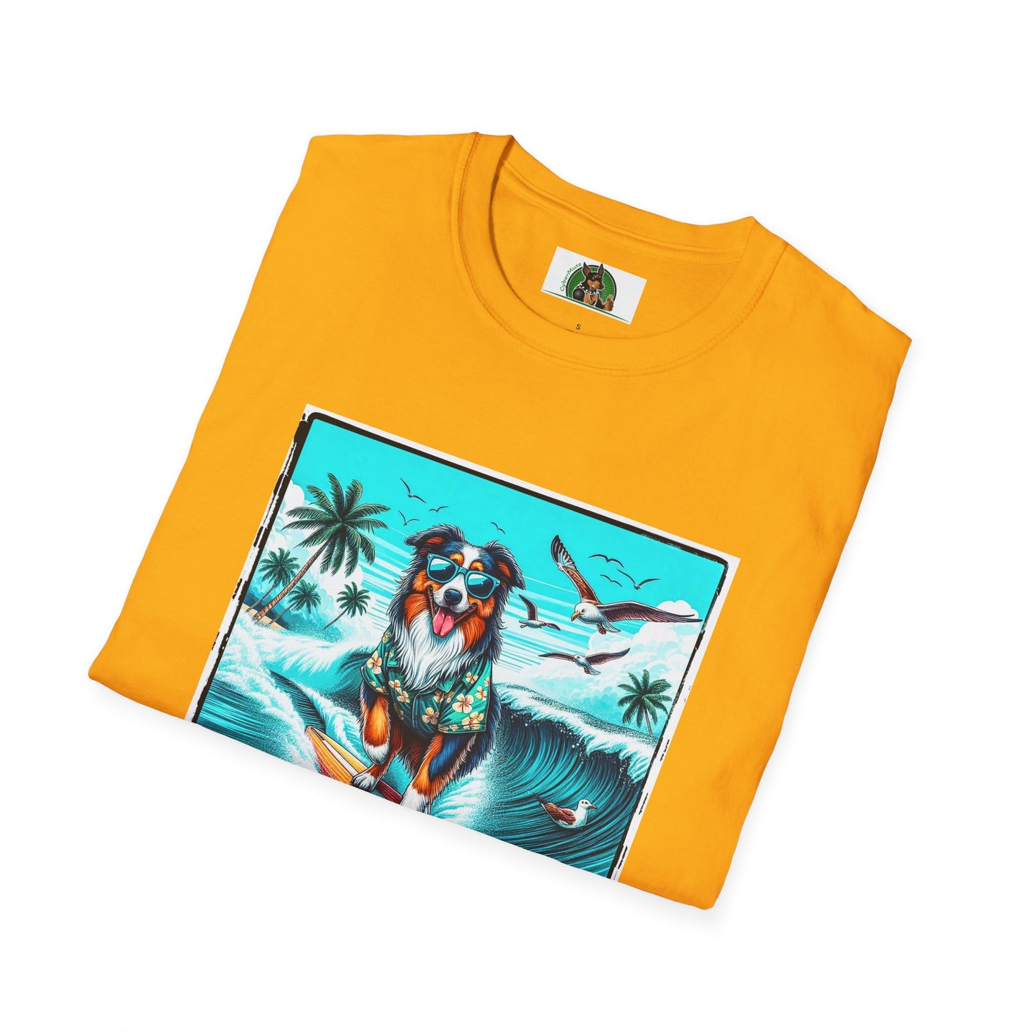 Australian Shepherd Wearing Hawaiian Shirt Surfer Dog