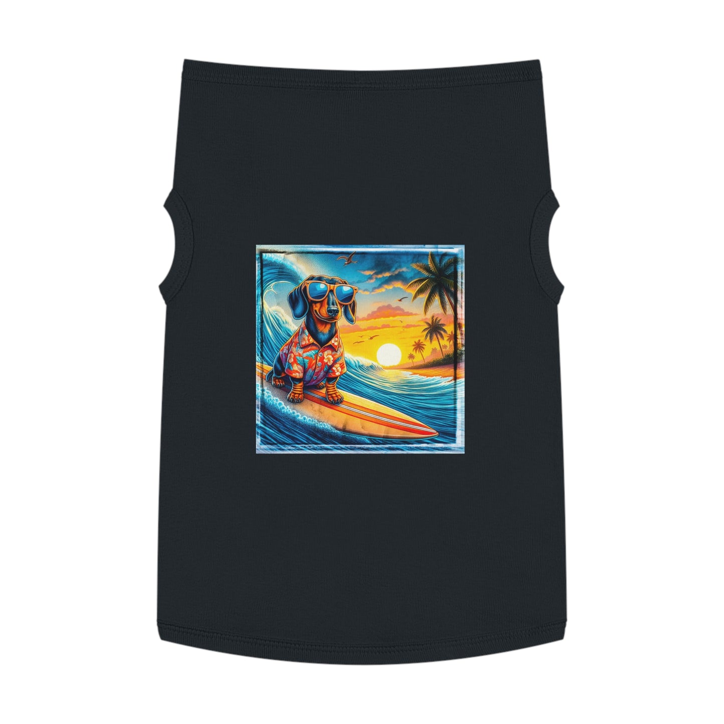 Pet Tank Top Dachshund Hawaiian surf t shirt Pets Printify