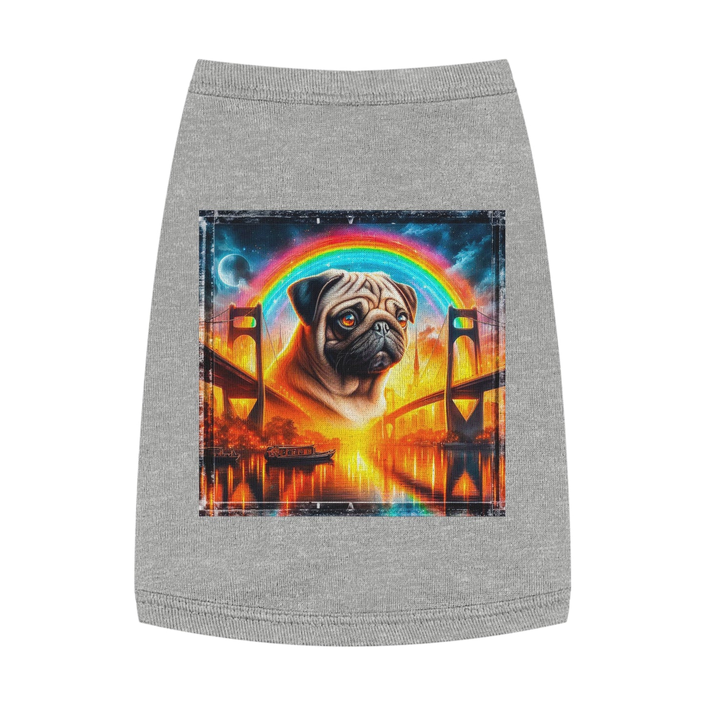 Pet Tank Top Pug bridge and rainbow Pets Printify M Heather