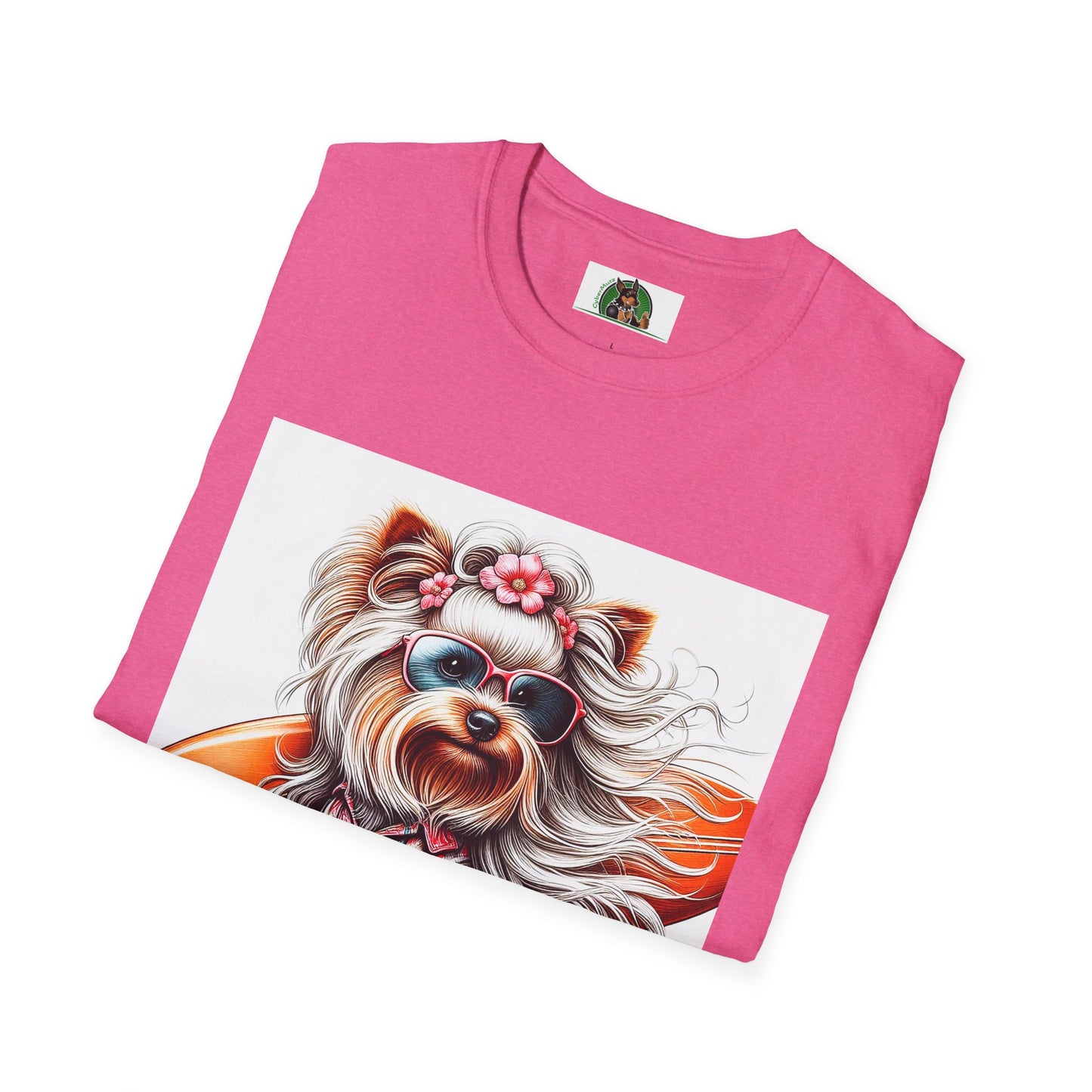 Yorkie hair flowing surfer shirt