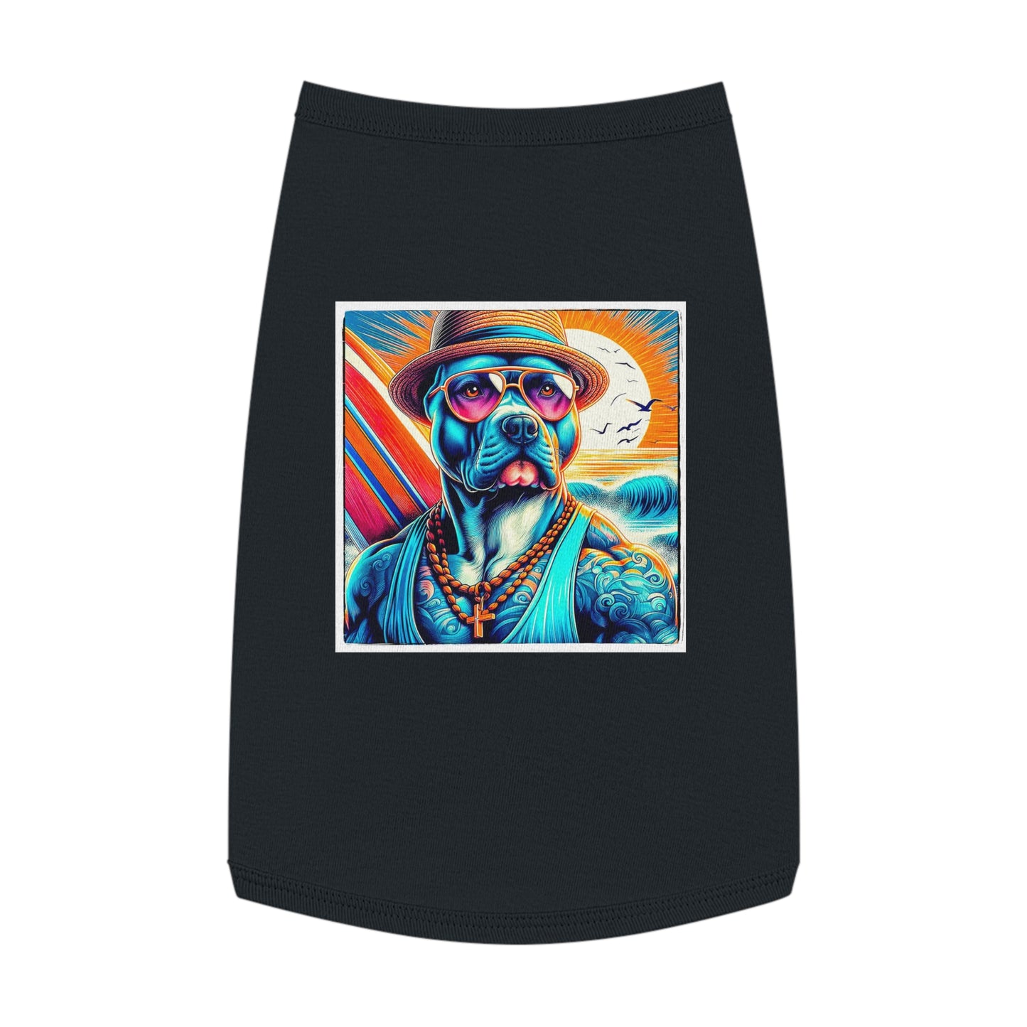 Pet Tank Top Pit Bull surfer Pets Printify L Black