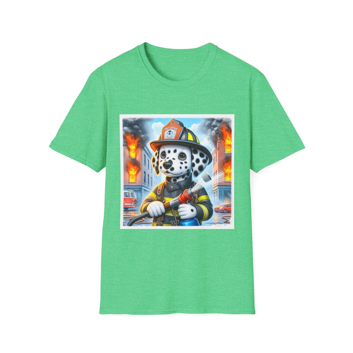 Dalmatian baby fireman t shirt T-Shirt Printify S Heather Irish Green