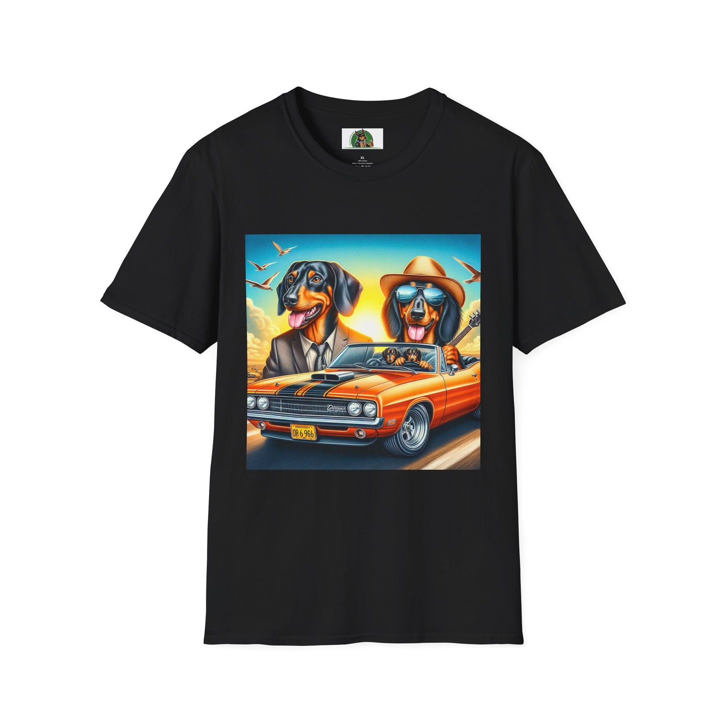 Dachshund car driving t shirt T-Shirt Printify Black S