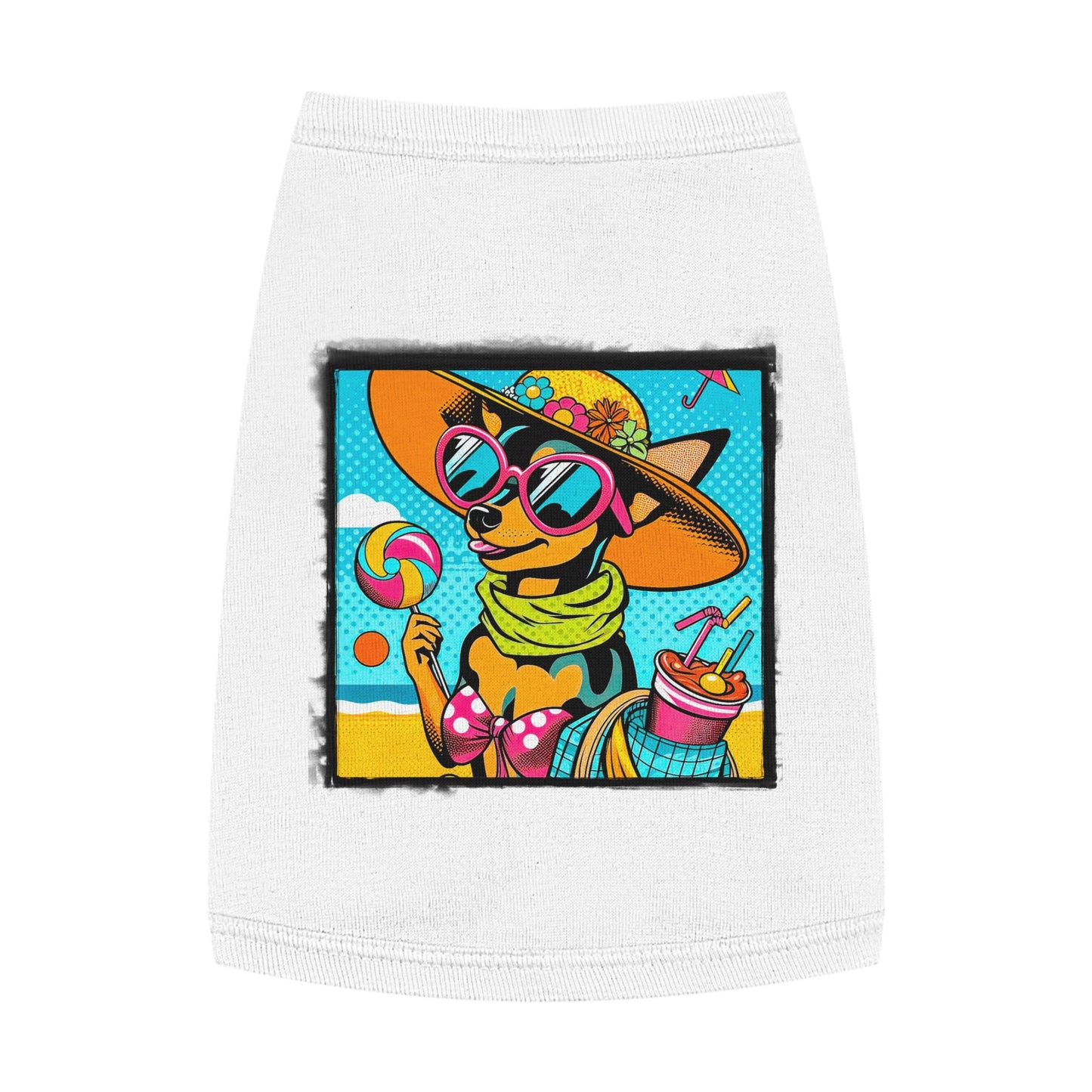 Min Pin Tank Tops beach babe Pets Printify M White