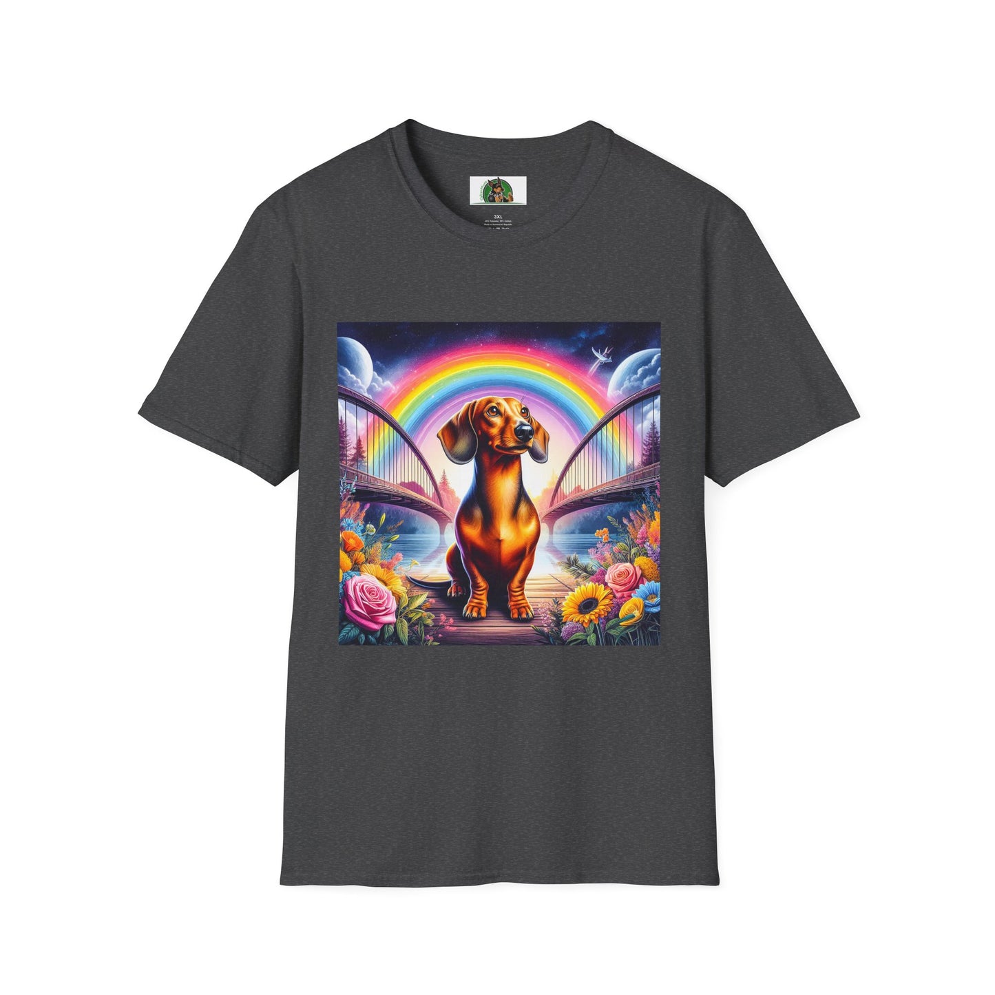 Dachshund colorful flowers t shirt T-Shirt Printify Dark Heather S