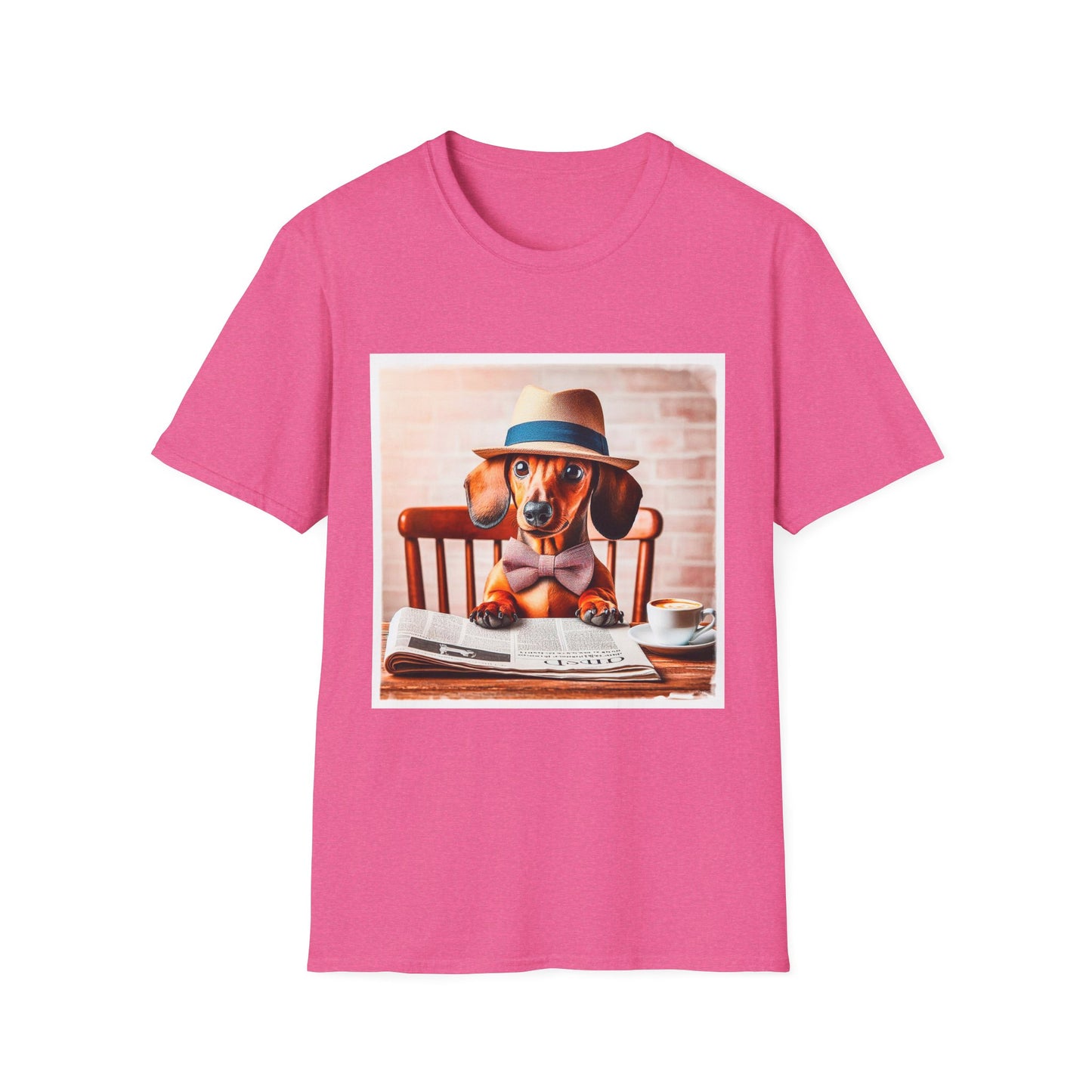 Dachshund reading news t shirt T-Shirt Printify S Heather Heliconia