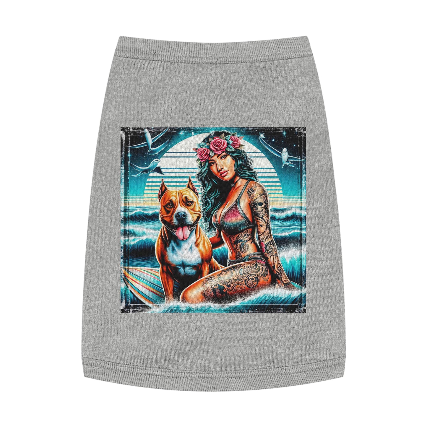 Pet Tank Top Pit Bull Hawaiian women Pets Printify M Heather