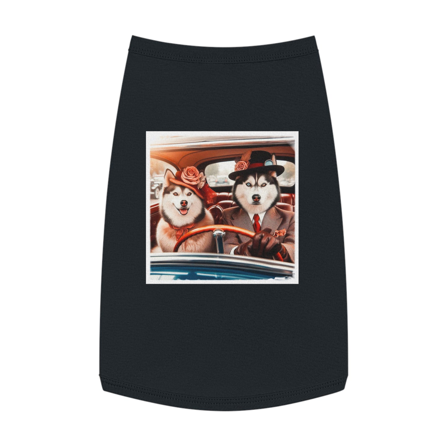 Pet Tank Top Husky couple driving Pets Printify L Black