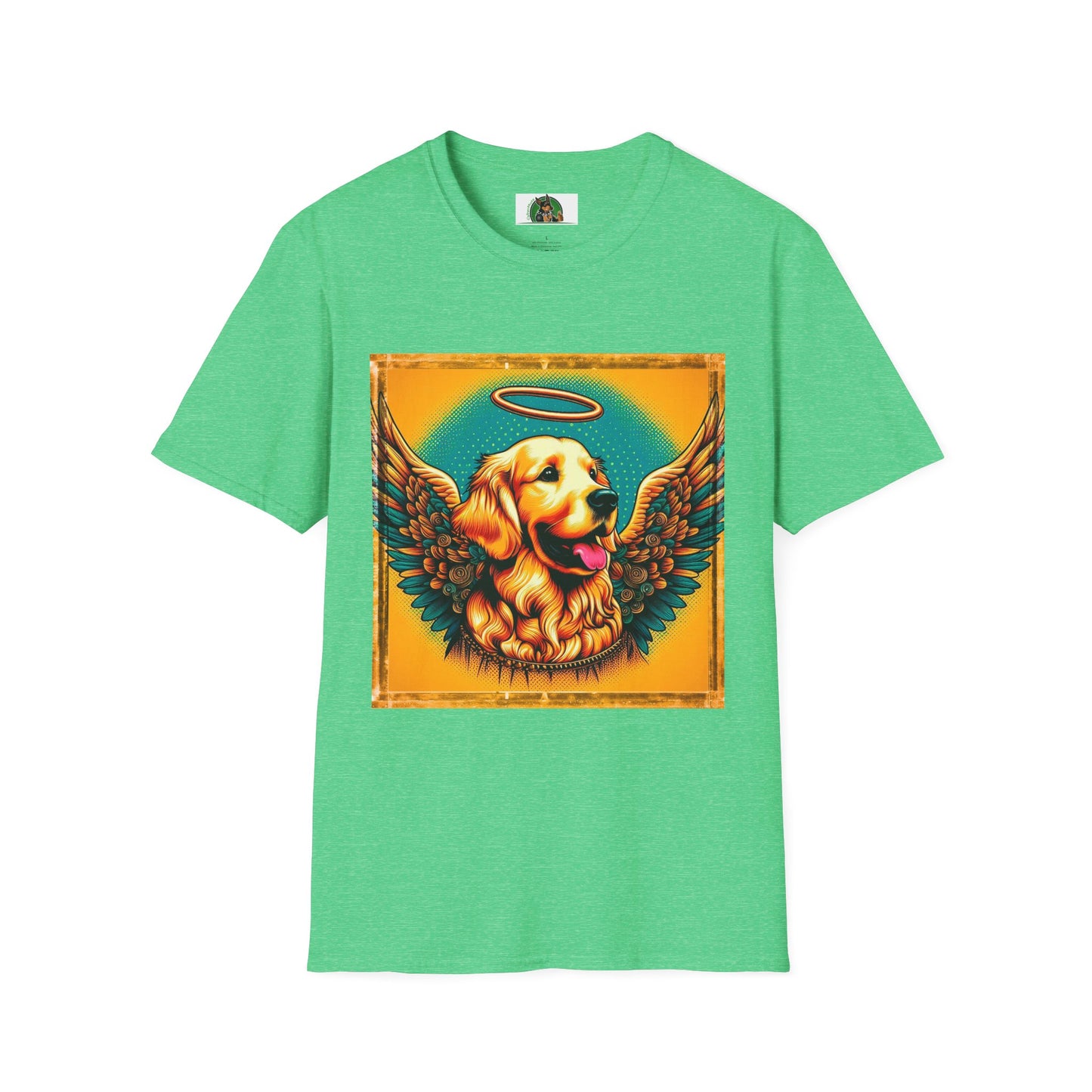 Golden Retriever glowing Angel t shirt T-Shirt Printify S Heather Irish Green