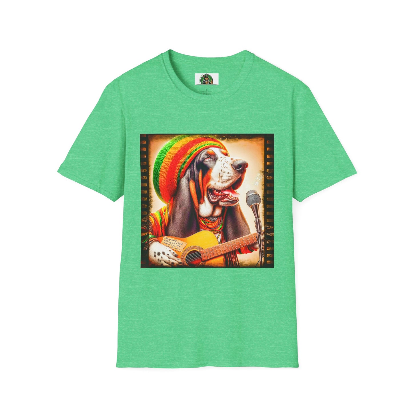 Basset Hound Playing Guitar Singing T-Shirt Printify S Heather Irish Green