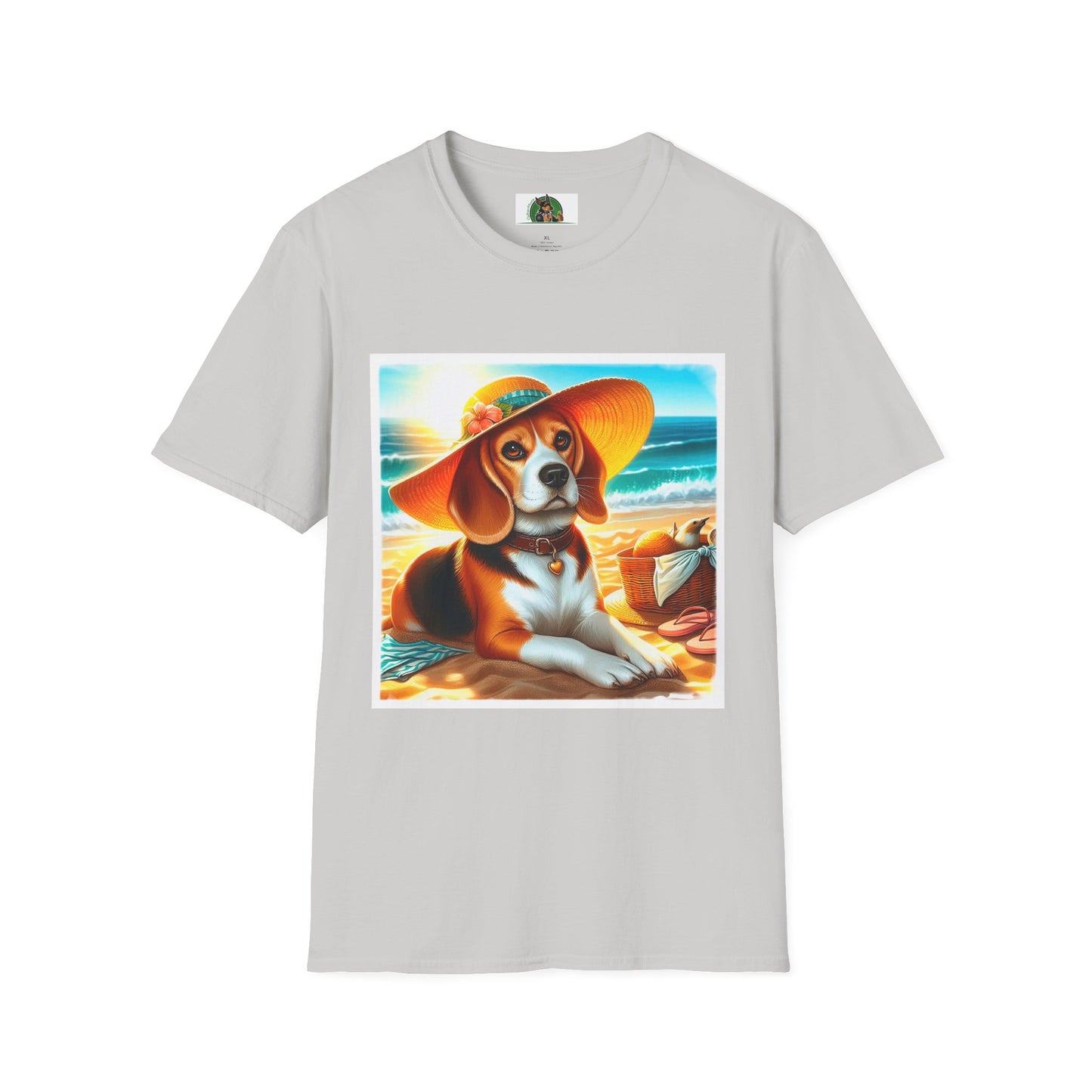 Beagle Girl Dog Wearing Sun Hat At Beach T-Shirt Printify S Ice Grey