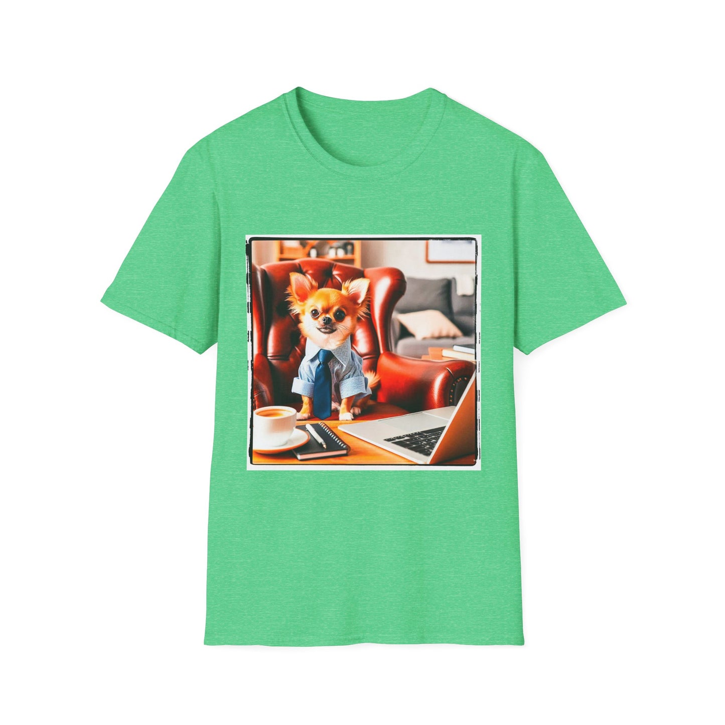 Chihuahua working man t shirt T-Shirt Printify S Heather Irish Green