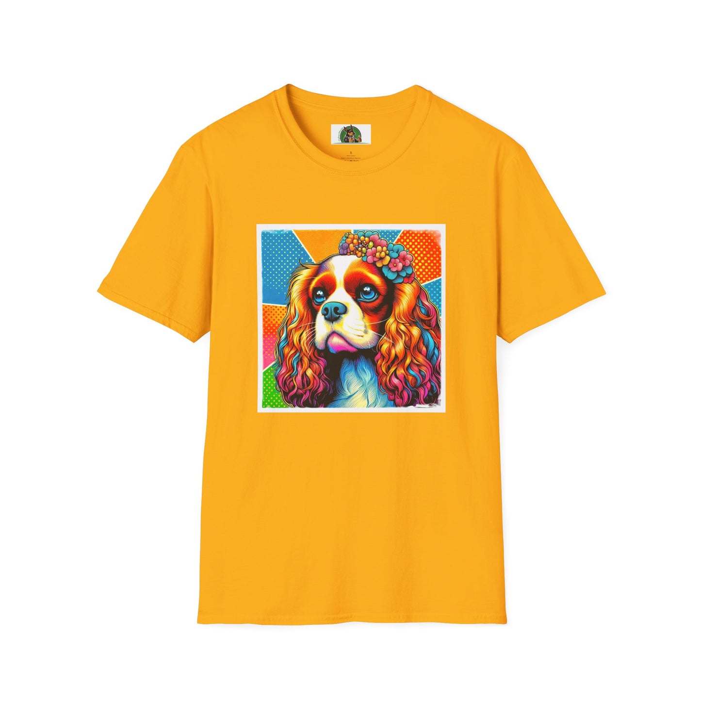 Cavalier King Charles Spaniel Female Pop Art Dog TShirt T-Shirt Printify S Gold