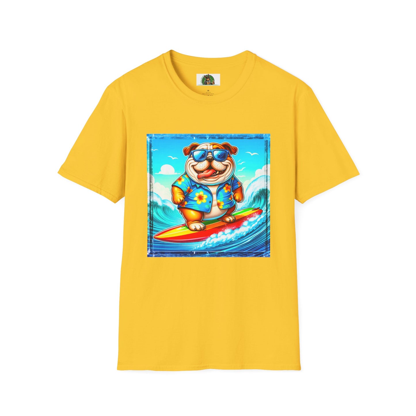 Bulldog surfing fun t shirt T-Shirt Printify S Daisy
