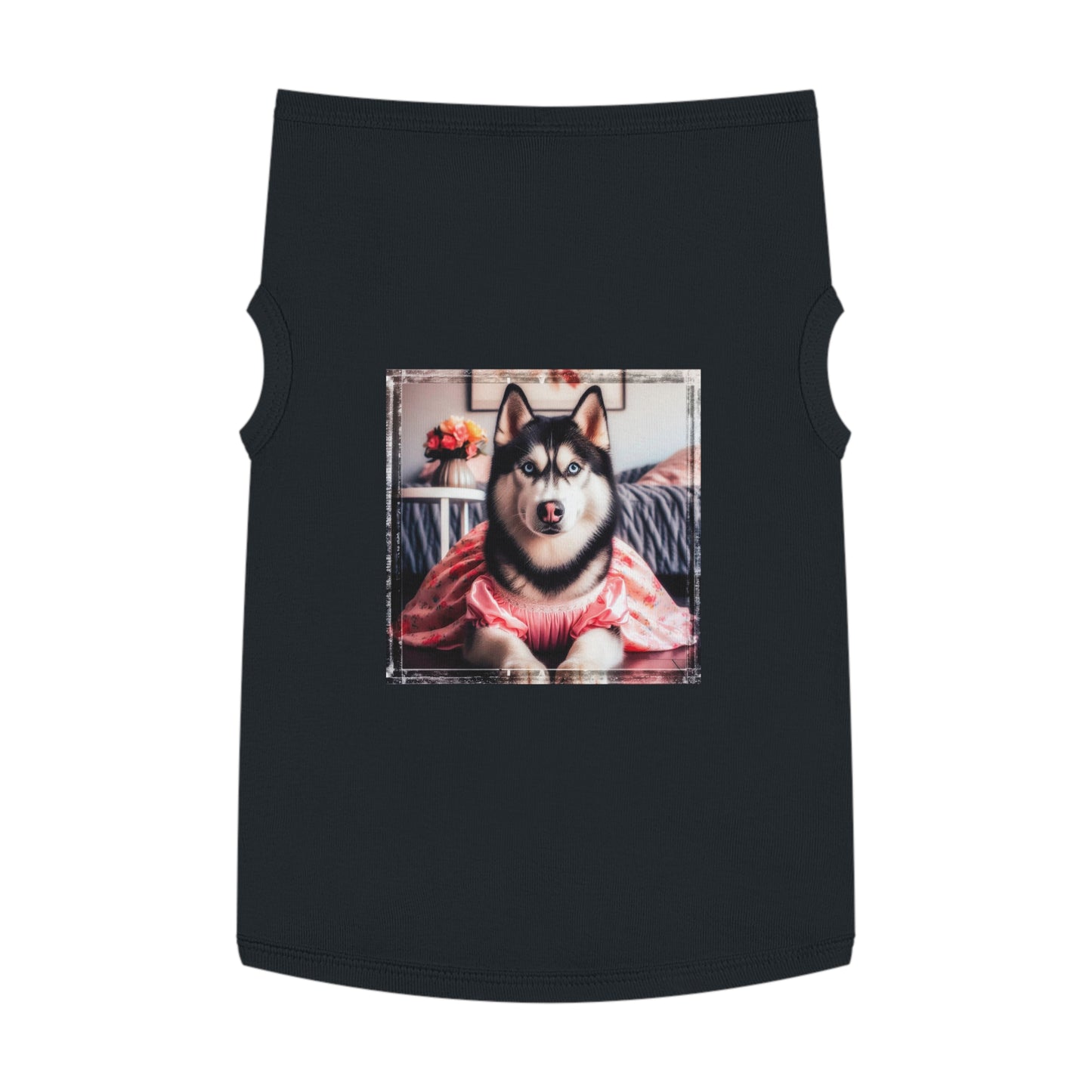 Pet Tank Top Husky pretty pink dress Pets Printify XL Black